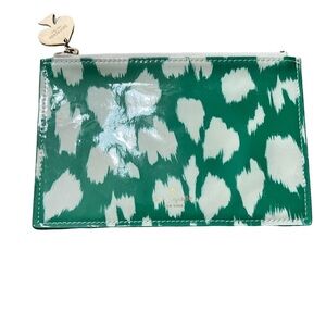 KATE SPADE Painterly Cheetah Pencil Pouch in Kelly Green and White